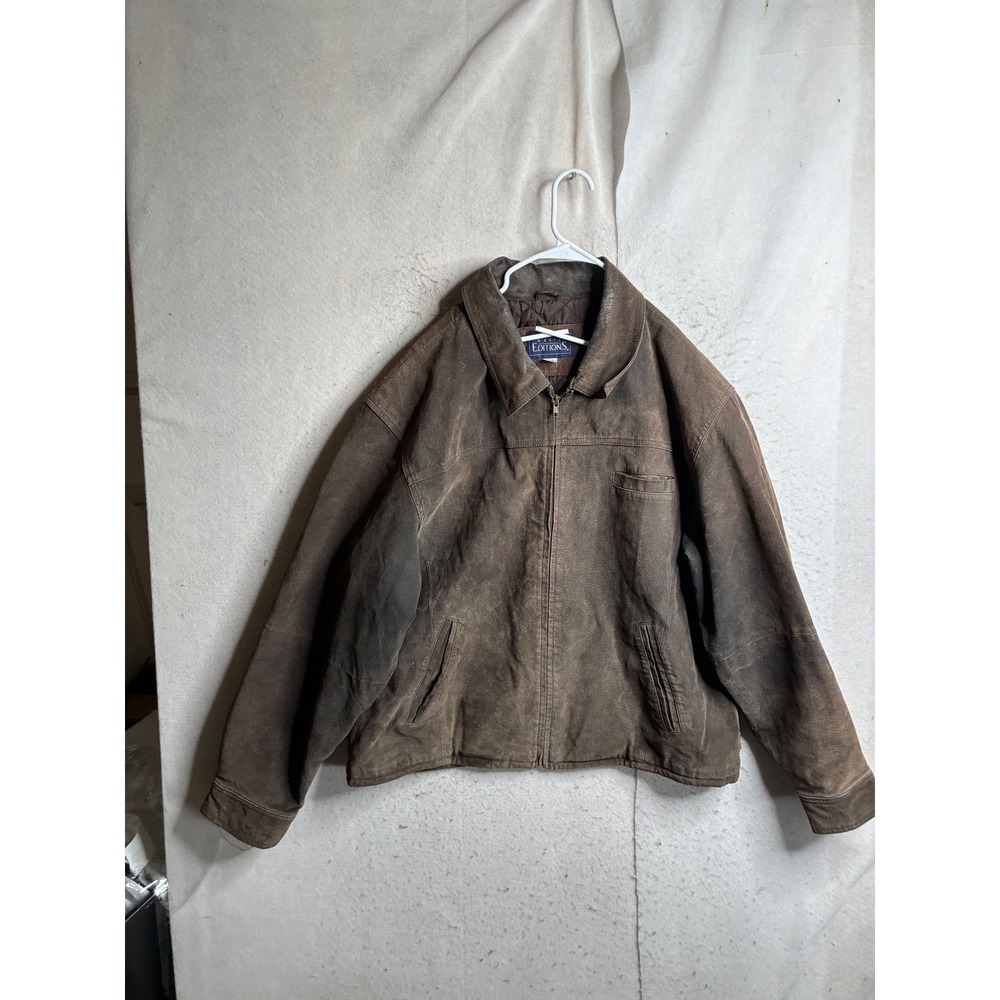 Basic Editions Mens Brown Genuine Leather Bomber Jacket Large Quilted 9290